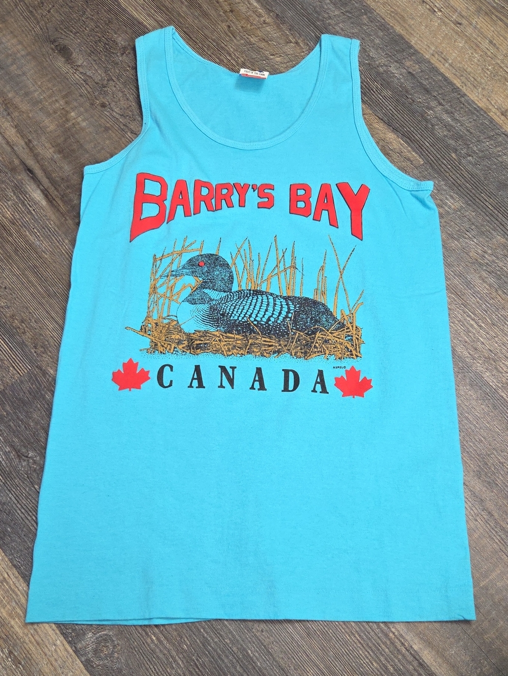 Vintage Turquoise Tank Top with Red and Gold Graphic
